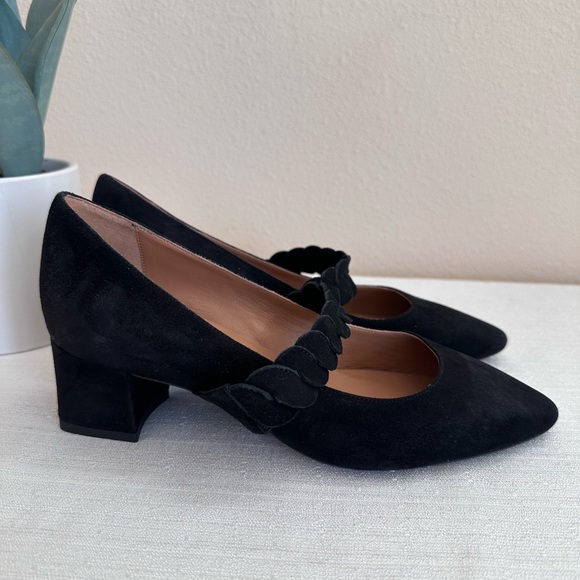 New AQUATALIA Black Suede Pointed Mary Jane Strap Pumps Women’s 7M - Picture 5 of 12